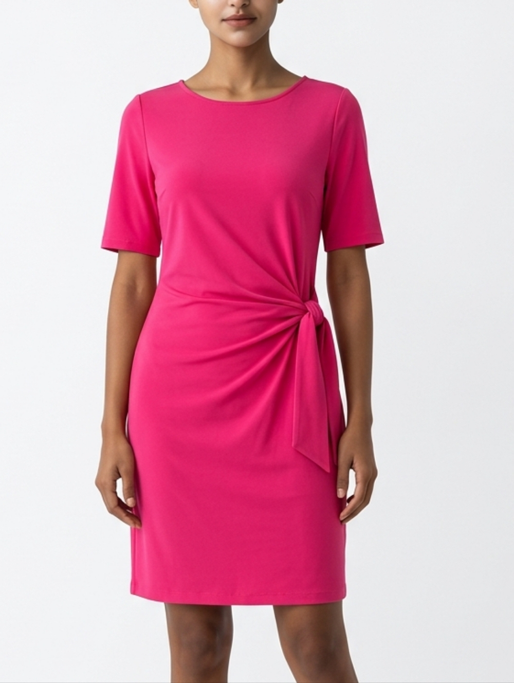 White House Black Market Magenta Elbow Sleeve Side Pleated Stretch Knit Dress
